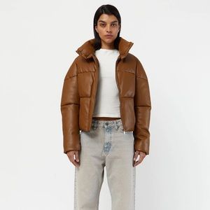 APPARIS Jemma Vegan Leather Puffer Jacket Camel
